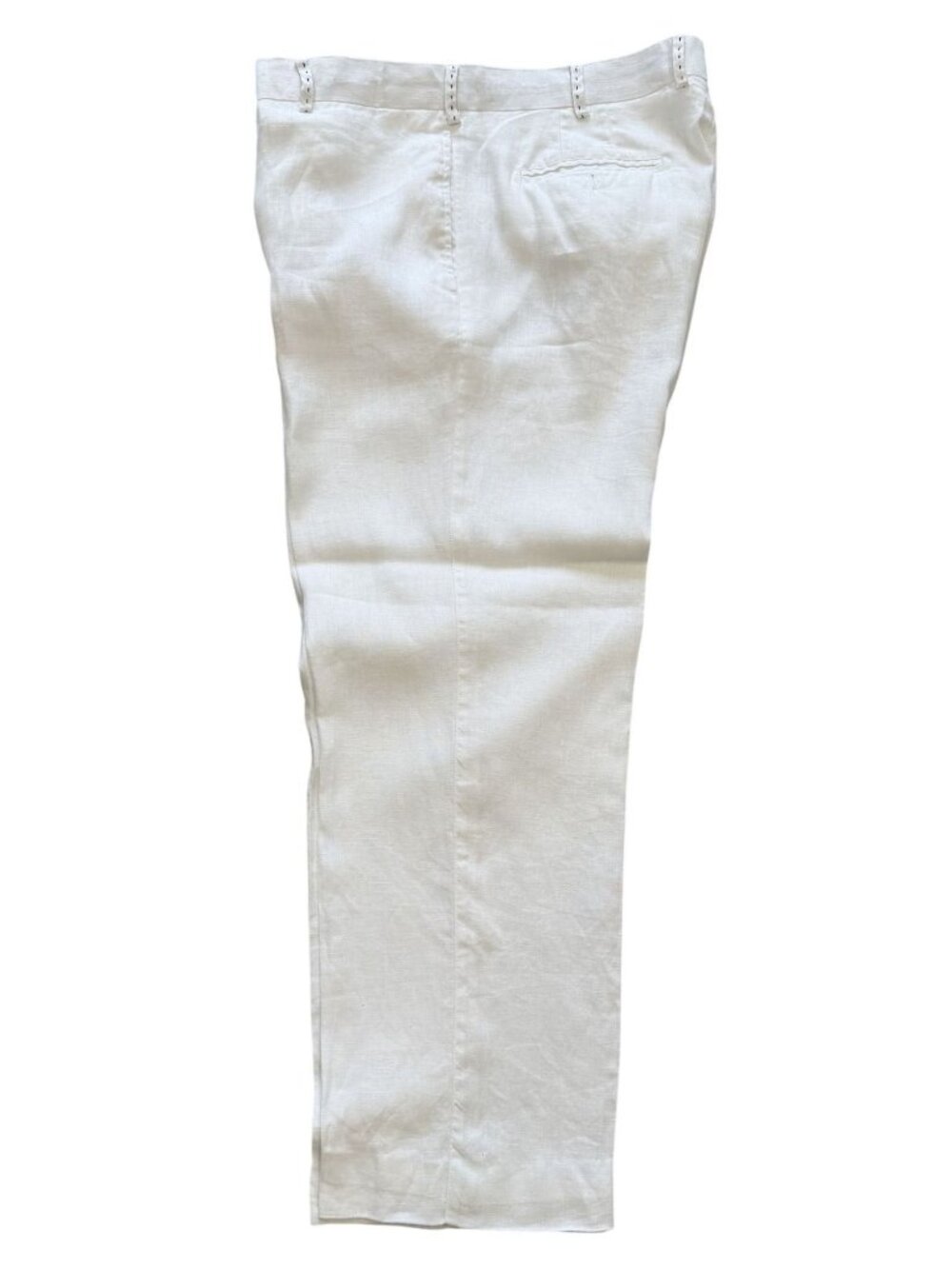 Natural Blue White Linen Dress Casual Pants Men  38X30 Flat Front Back Pockets - Picture 4 of 8